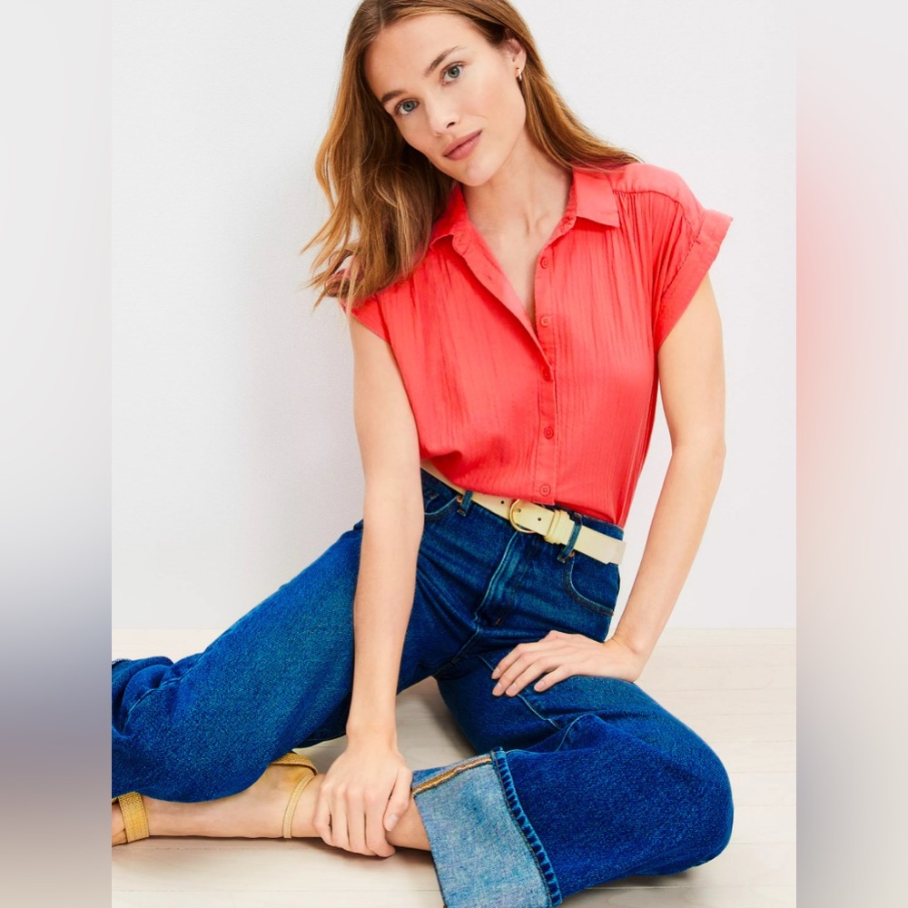 NWT	LOFT	Cotton dolman shirt	Guava	XS